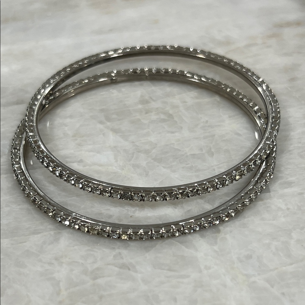 Elegant Silver Crystal Bangle Set